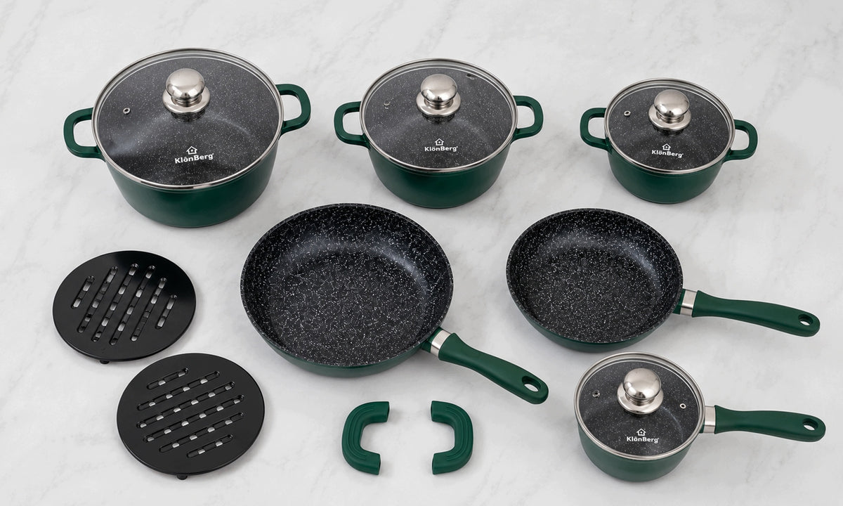 SET OF MARBLE POTS AND PANS 14 EL SAUCEPAN INDUCTION GAS + ACCESSORIES Packaging status original