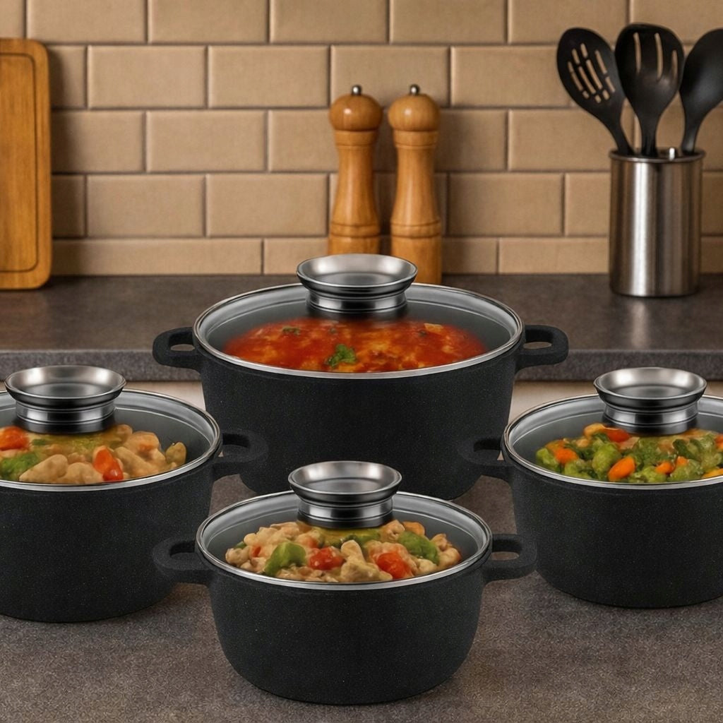 SET OF MARBLE POTS AND PANS SET OF POTS INDUCTION GAS Packaging status original