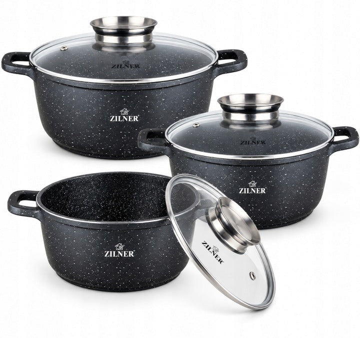SET OF MARBLED POTS FOR INDUCTION GAS SET OF POTS 6 EL ZILNER