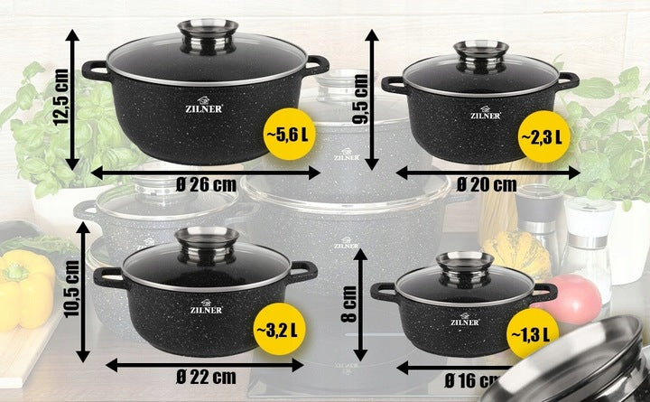 Puodų rinkinys Zilner, Premium black, 10 dalių