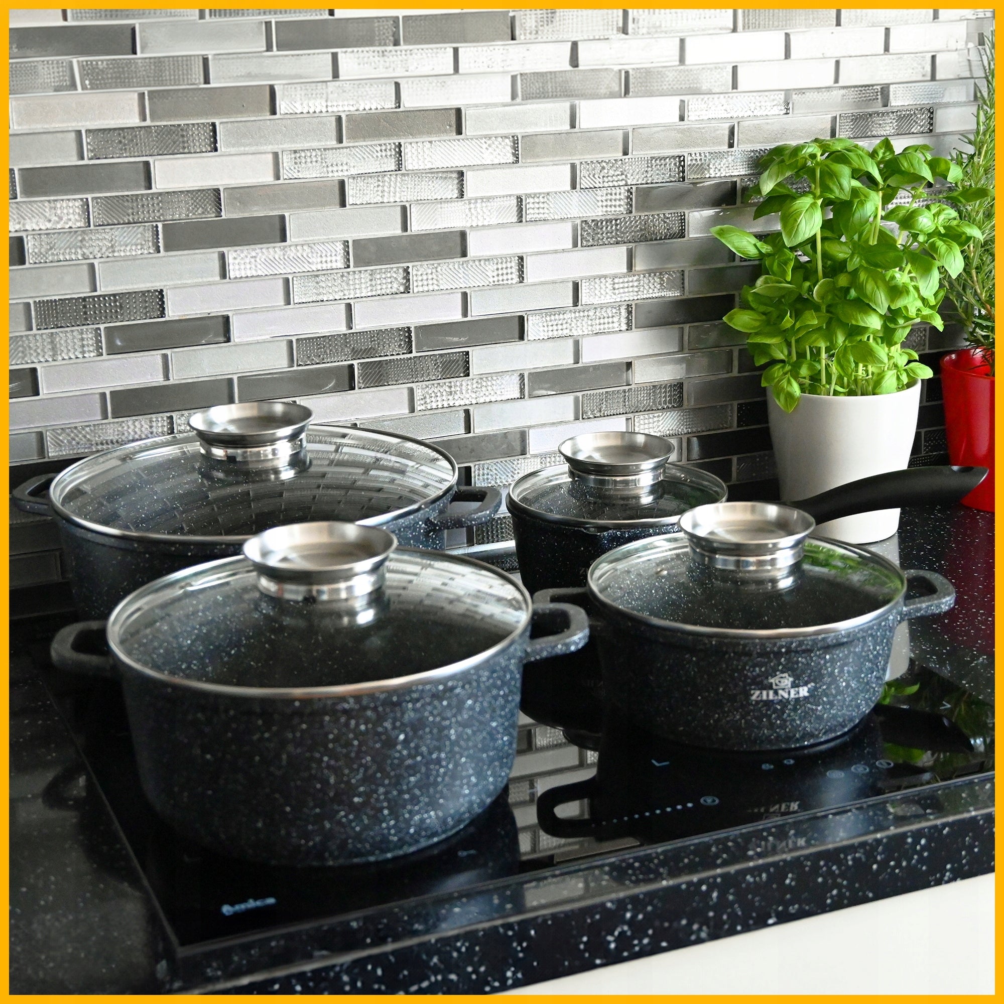 SET OF MARBLED POTS INDUCTION GAS SET OF POTS PAN SAUCEPAN Line PREMIUM SWISS