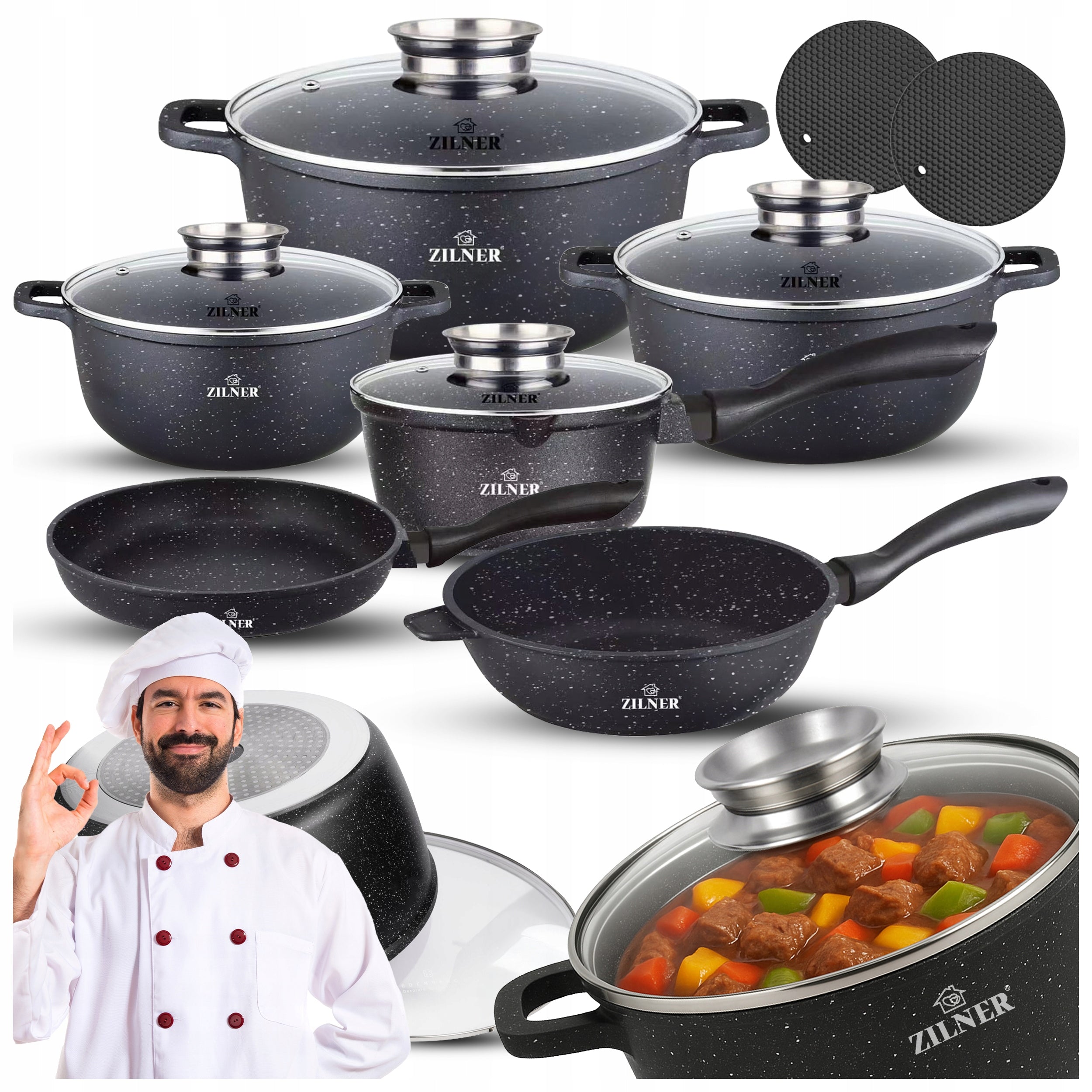 SET OF MARBLED POTS INDUCTION GAS SET OF POTS PAN SAUCEPAN