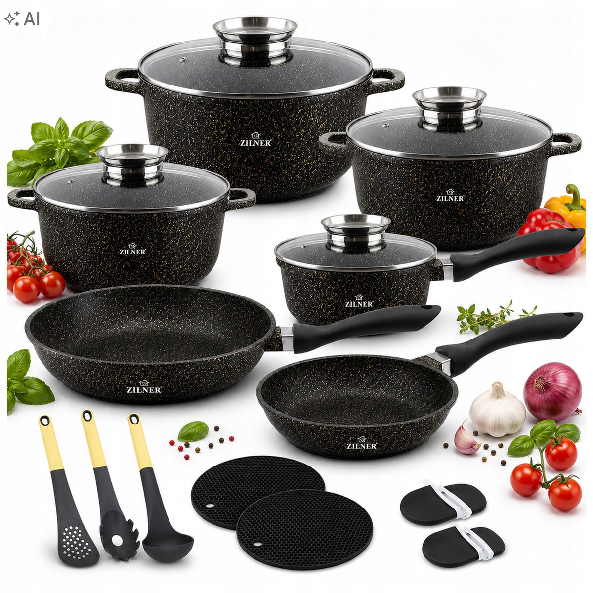 SET OF MARBLED POTS INDUCTION GAS SET OF POTS PAN SAUCEPAN