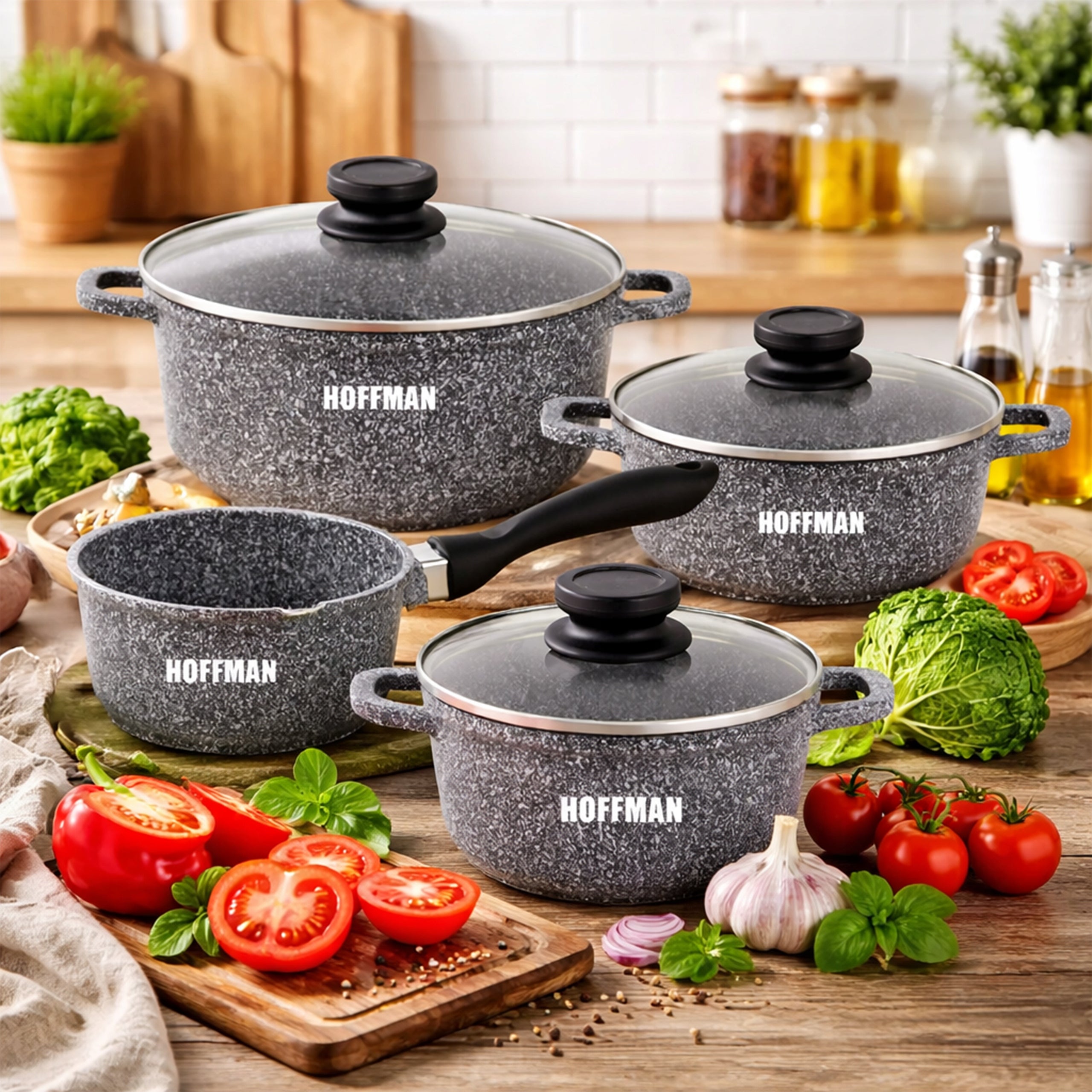 SET OF MARBLED POTS SET OF POTS SAUCEPAN INDUCTION / GAS HOFFMAN Packaging status original