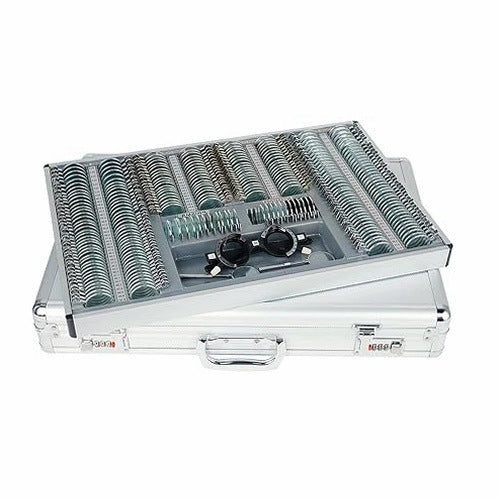 SET OF OPTICAL TEST LENSES 266 PIECES METAL ALUMINIUM RIM