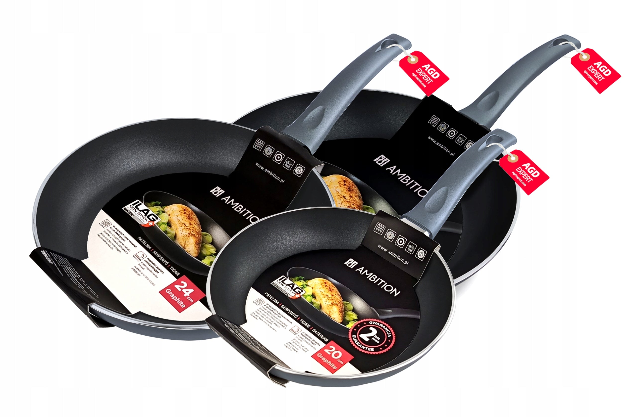 SET OF PANS AMBITION GRAPHITE 20 + 24 + 28 CM | SWISS ILAG COATING