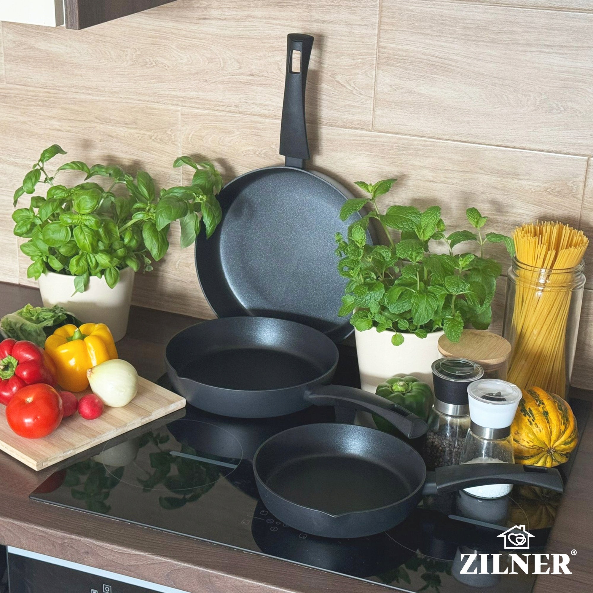SET OF PANS FOR INDUCTION GAS SET 3PCS Ø20/22/26 CM NON STICK PAN Manufacturer code ZESTAW PATELNII Ø20/Ø22/Ø26 CM