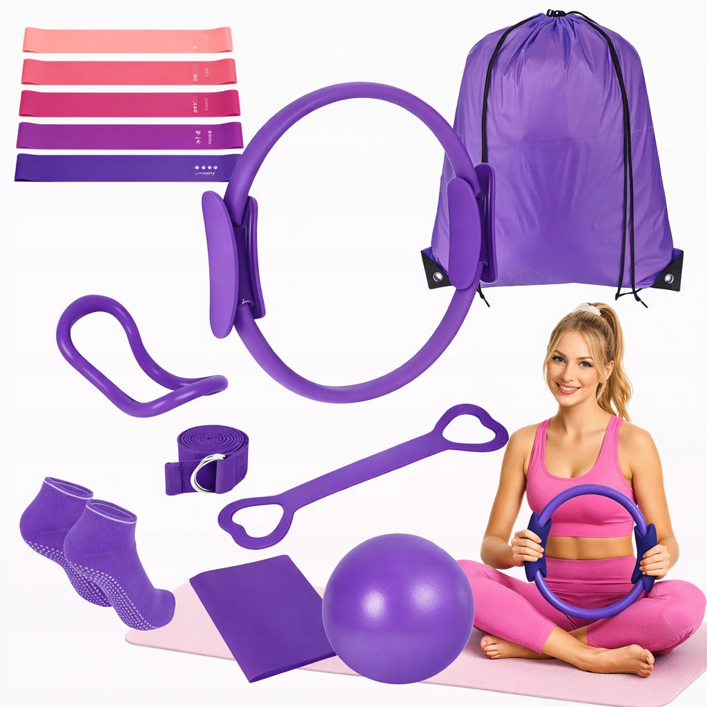 SET OF PILATES FOR YOGA FITNESS 13IN1 WHEEL RUBBER BALL BAG + FREEBIE