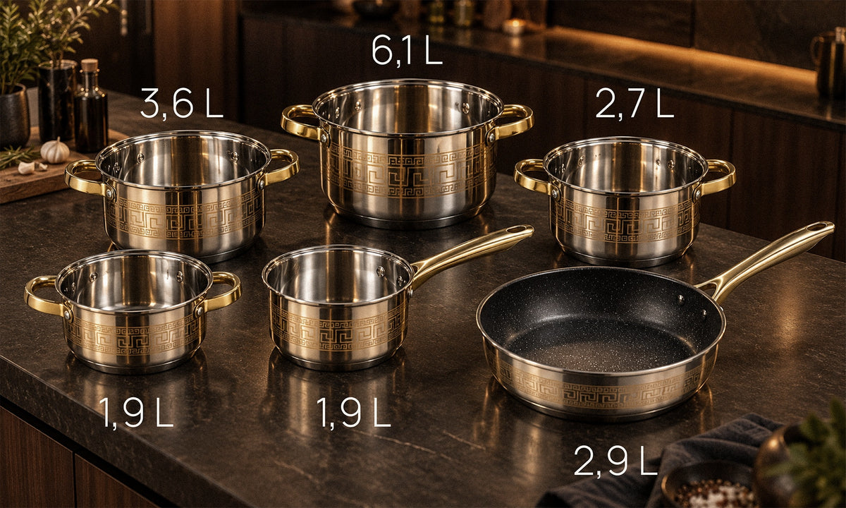 SET OF POTS 12 EL POTS LIDS INDUCTION FOR GAS STAINLESS STEEL Packaging status original