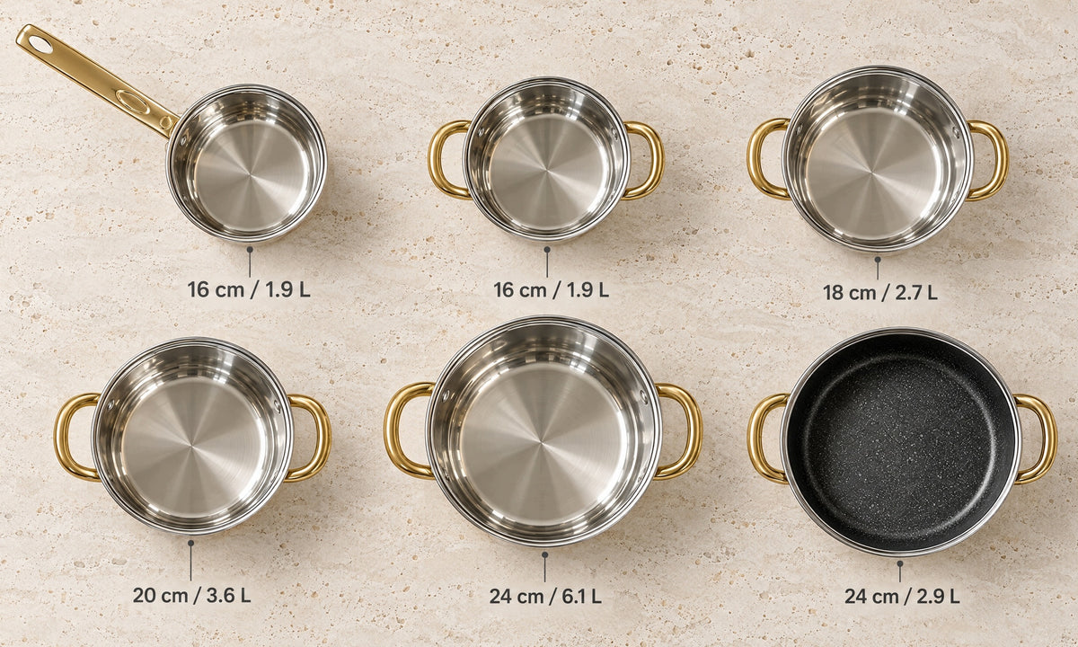SET OF POTS 12 EL POTS + LIDS INDUCTION FOR GAS STAINLESS STEEL Packaging status original