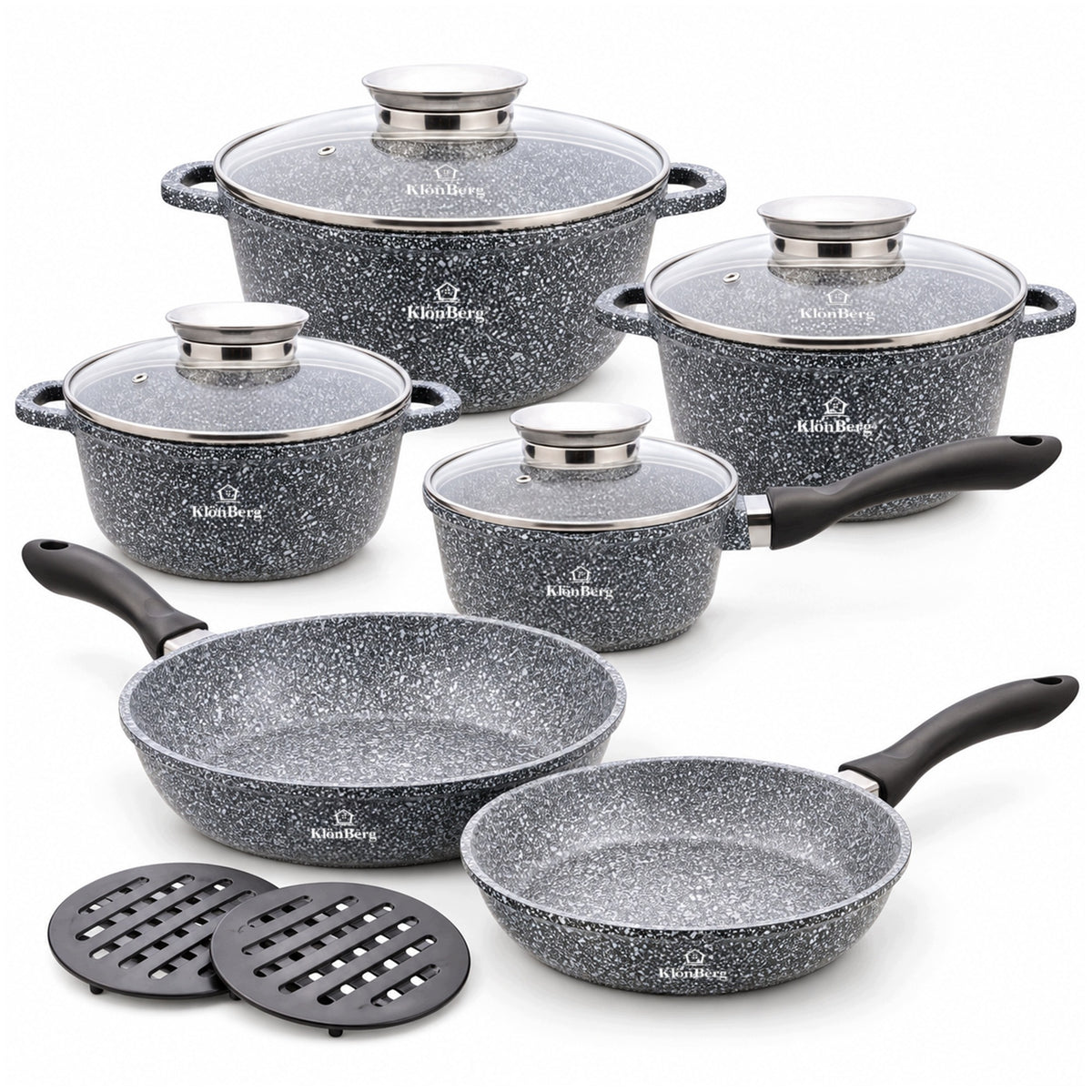 SET OF POTS 12 EL POTS SAUCEPAN PANS INDUCTION MARBLED LID