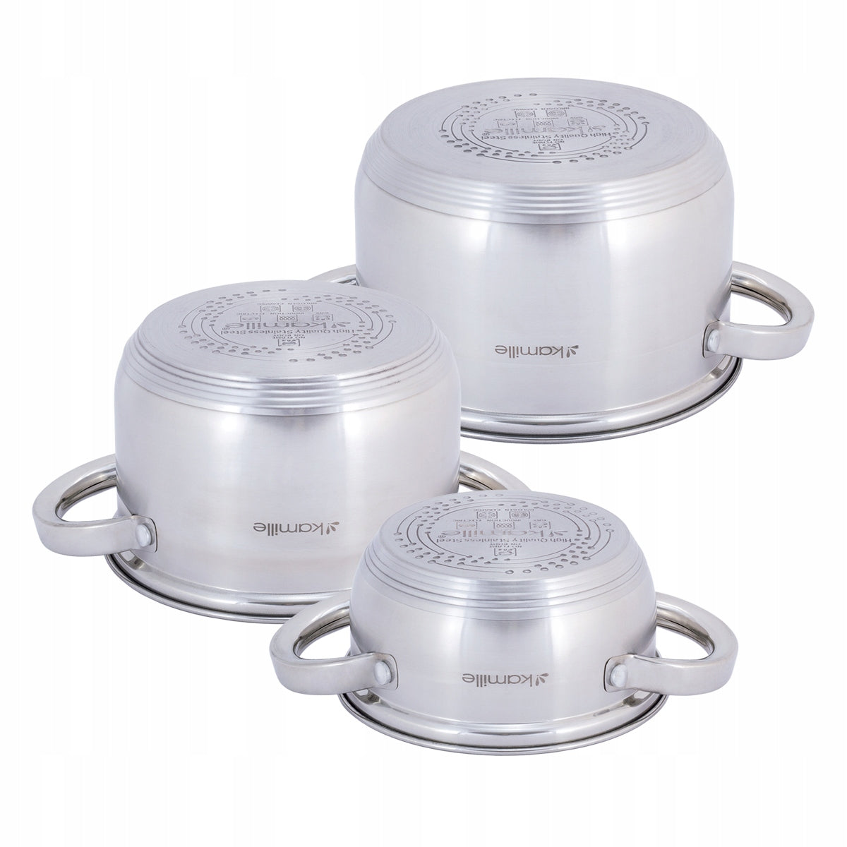 SET OF POTS 6 EL. SET OF STAINLESS STEEL WITH LIDS INDUCTION KAMILLE Brand Kamille