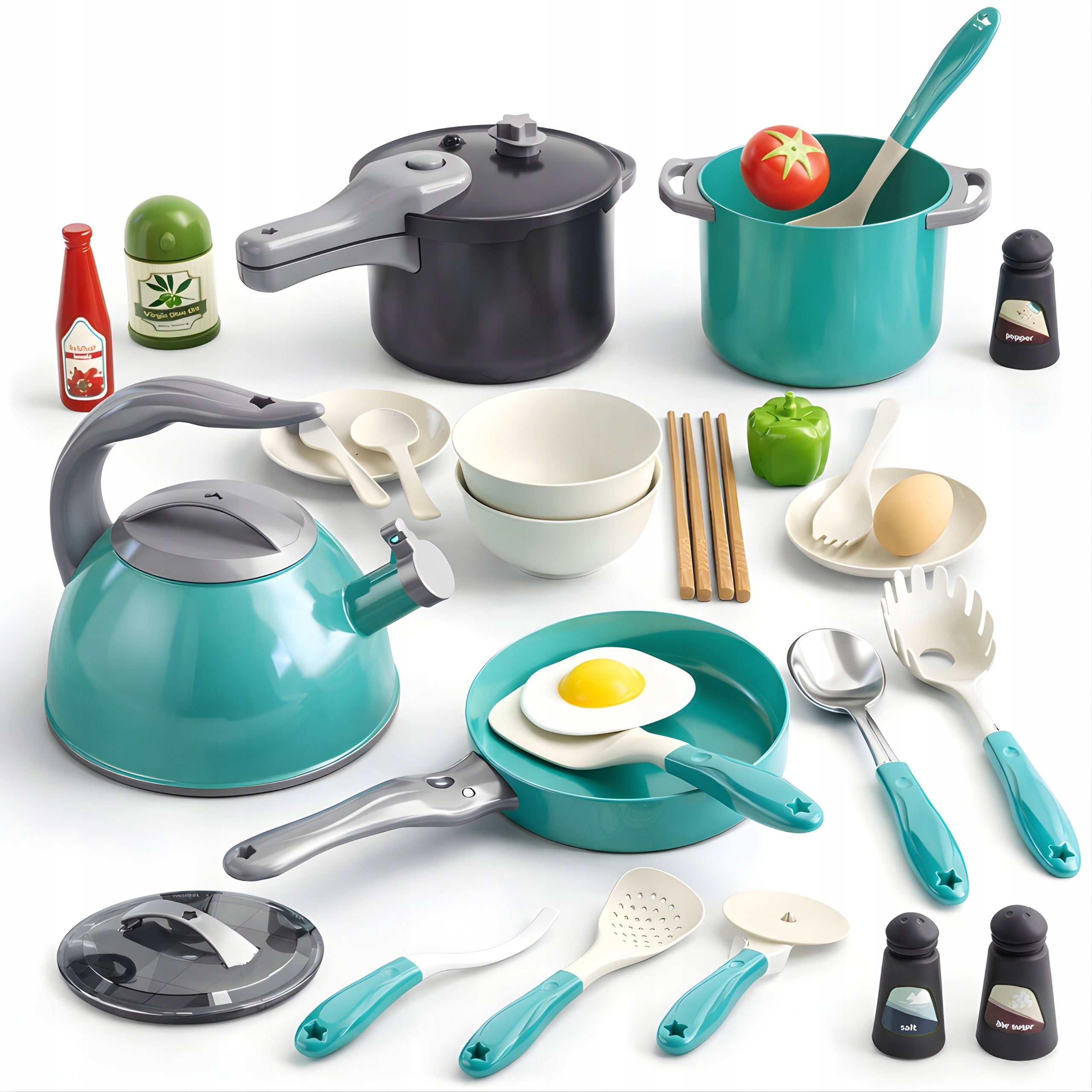 SET OF POTS AND ACCESSORIES FOR CHILDREN'S KITCHEN PLAY POTS FOR CHILDREN