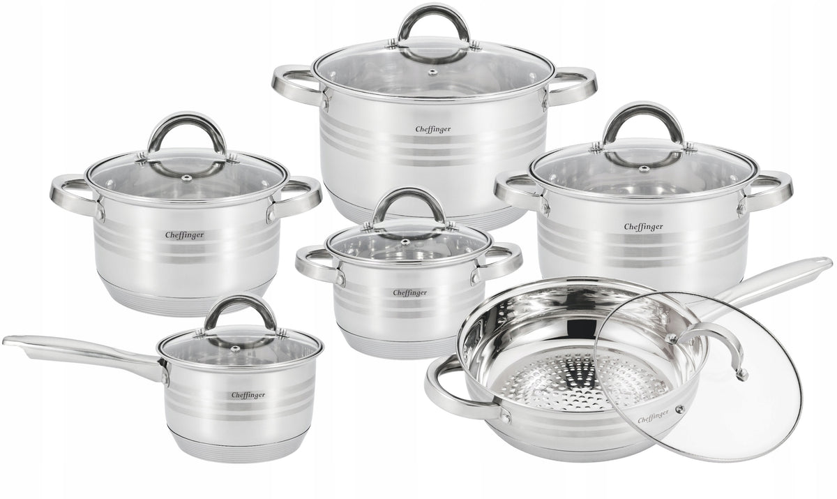 SET OF POTS CHEFFINGER 12 EL INDUCTION POLISHED STEEL PREMIUM SET