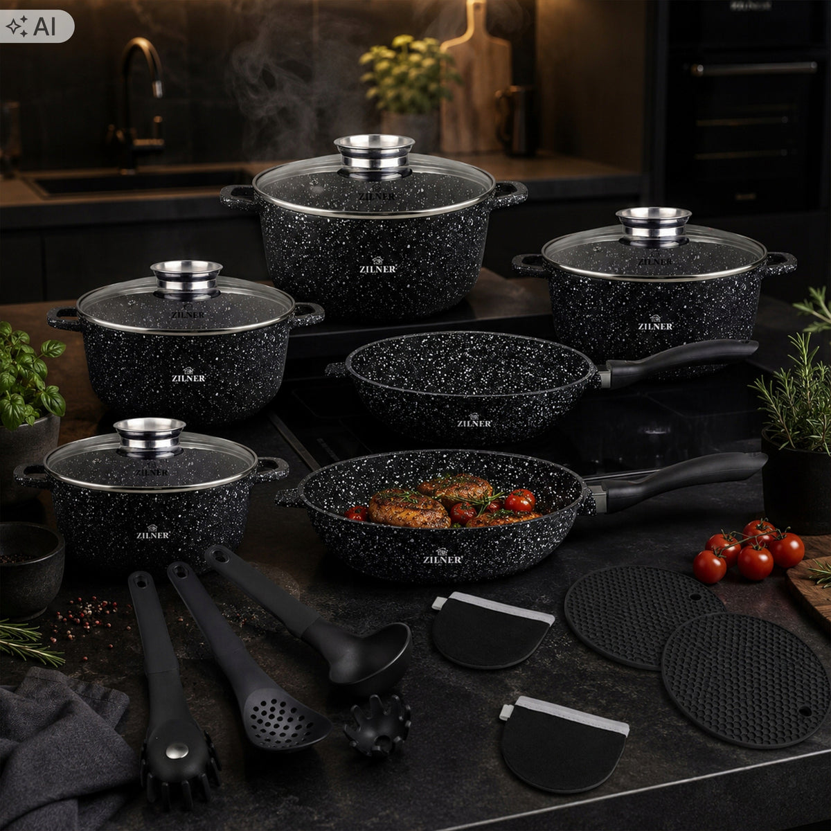 SET OF POTS FOR INDUCTION GAS SET OF MARBLED POTS 17 EL Manufacturer code ZL-8635