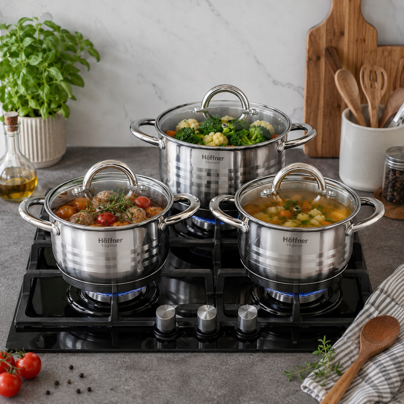 SET OF POTS FOR INDUCTION / GAS STAINLESS STEEL POTS SET OF 12 EL. Coating type steel
