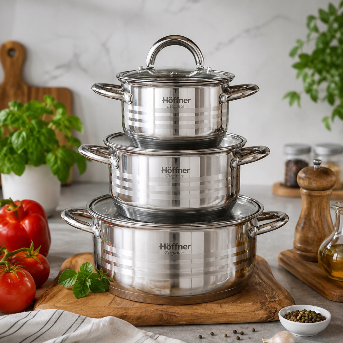 SET OF POTS FOR INDUCTION / GAS STAINLESS STEEL POTS SET OF 12 EL. Line GARNKI ZE STALI NIERDZEWNEJ