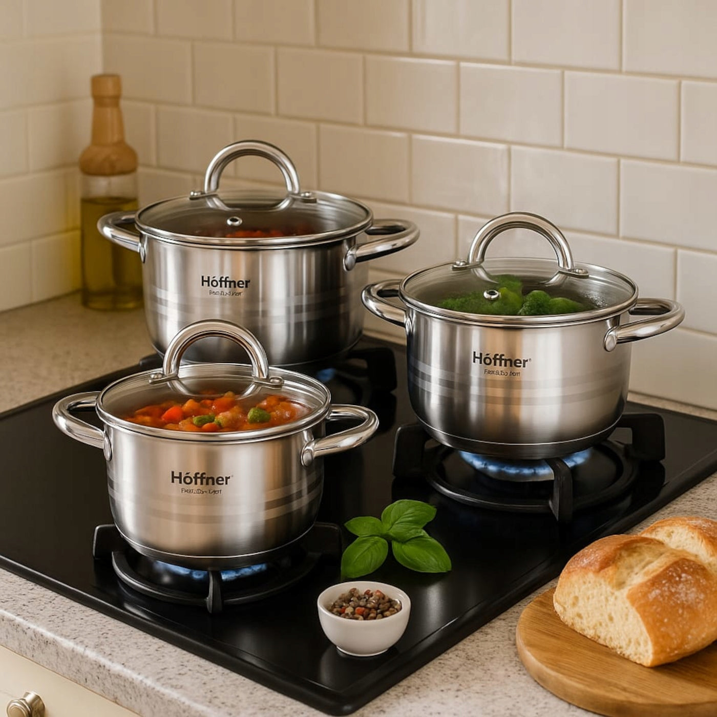 SET OF POTS FOR INDUCTION / GAS STAINLESS STEEL POTS SET OF 12 EL. Material stainless steel