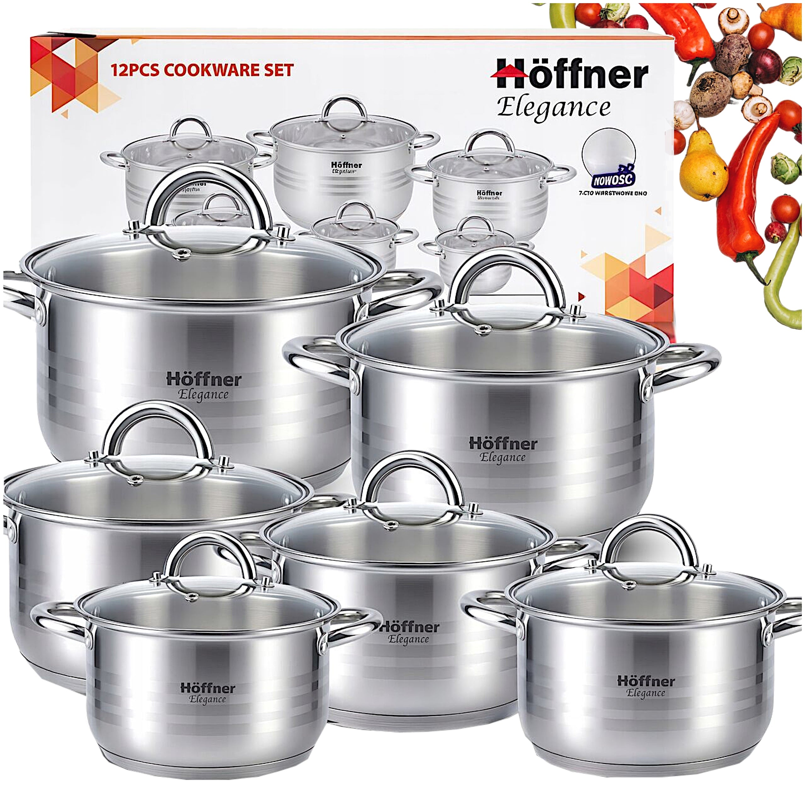 SET OF POTS FOR INDUCTION / GAS STAINLESS STEEL POTS SET OF 12 EL.