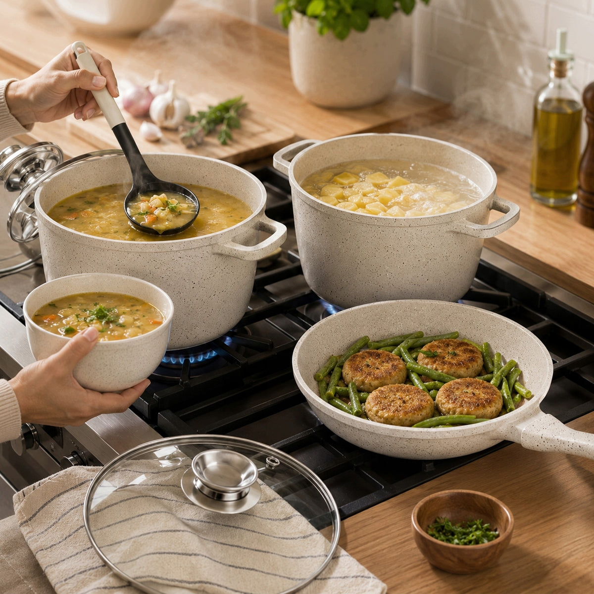 SET OF POTS GAS INDUCTION SET OF POTS FRYING PAN CER.- MARBLE Z-8575 Packaging status original