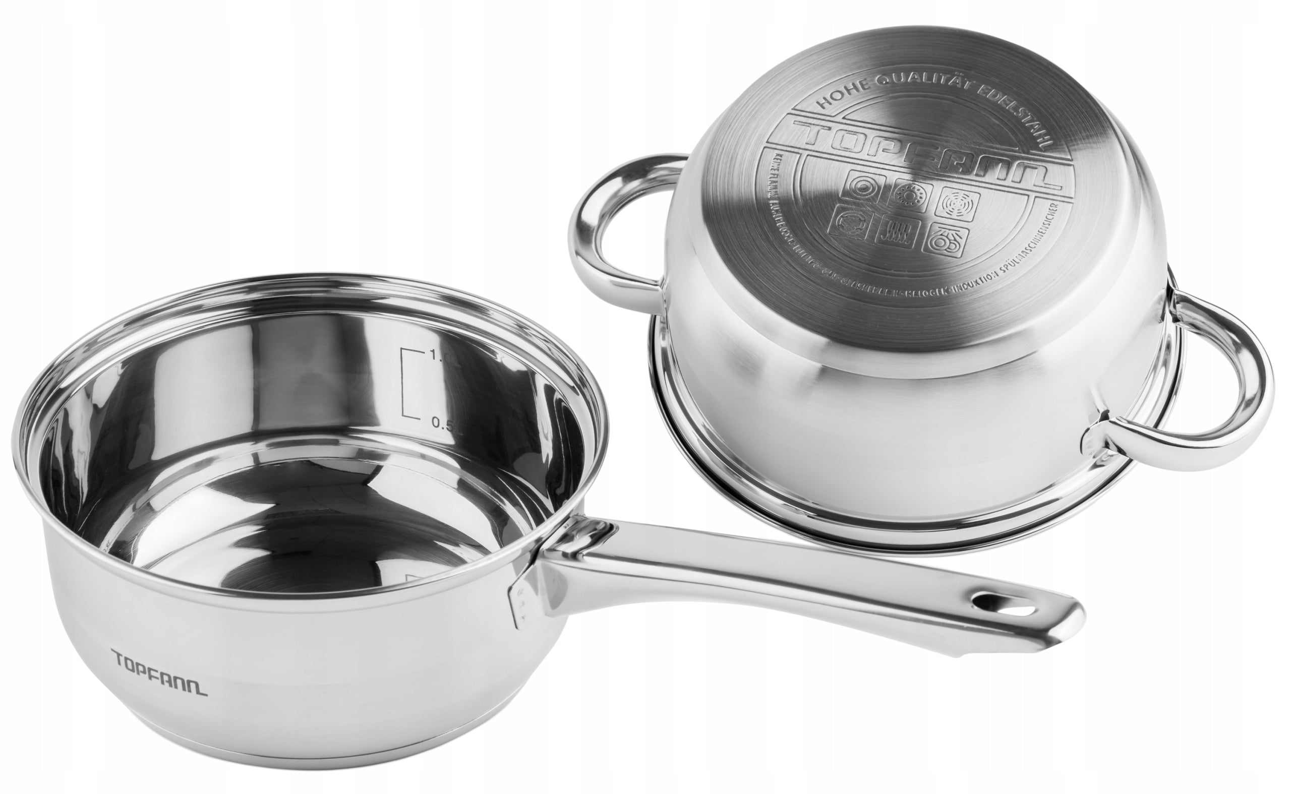 SET OF POTS INDUCTION 7 EL SET FOR GAS STEEL POTS LARGE TOPFANN Number of items in the set 7