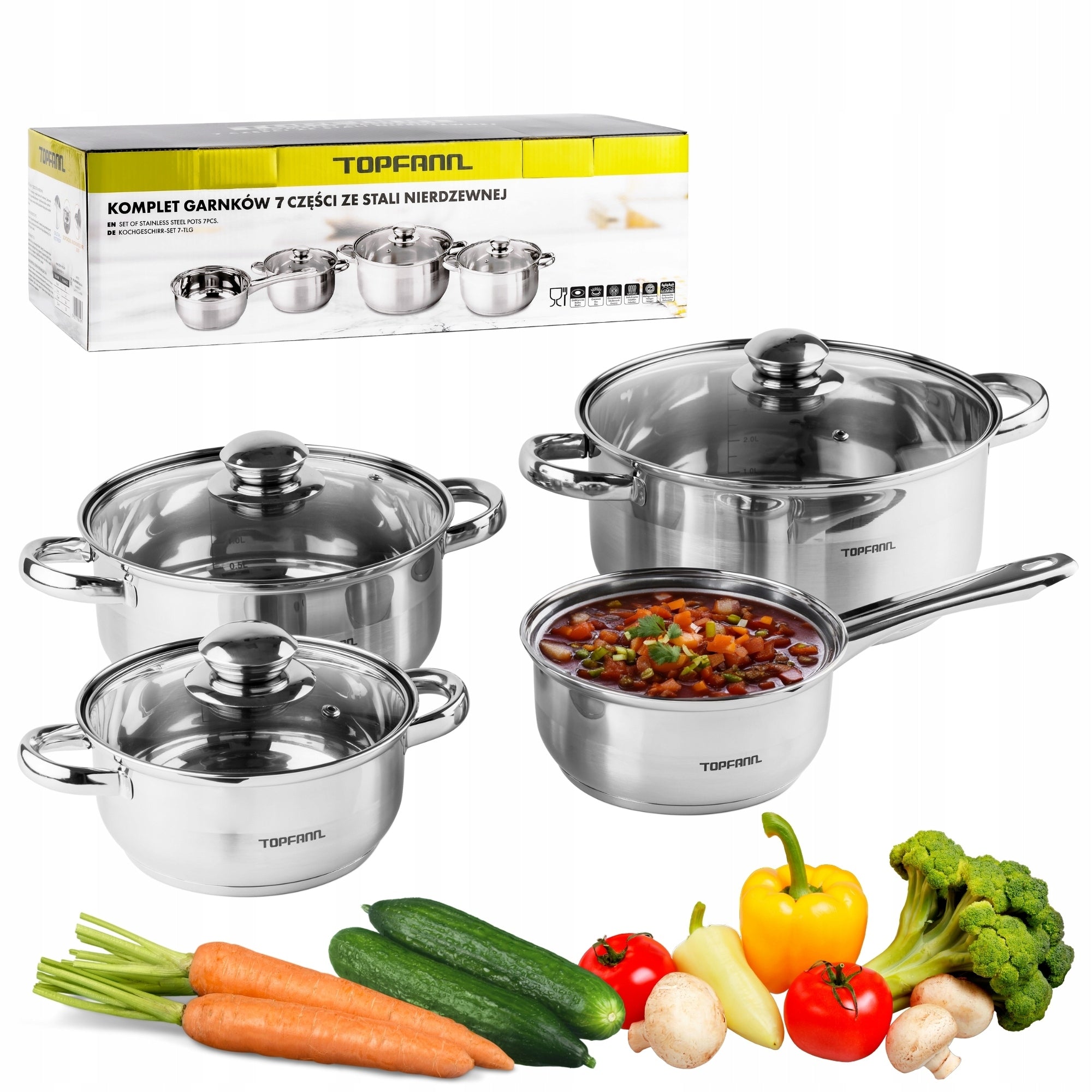 SET OF POTS INDUCTION 7 EL SET FOR GAS STEEL POTS LARGE TOPFANN