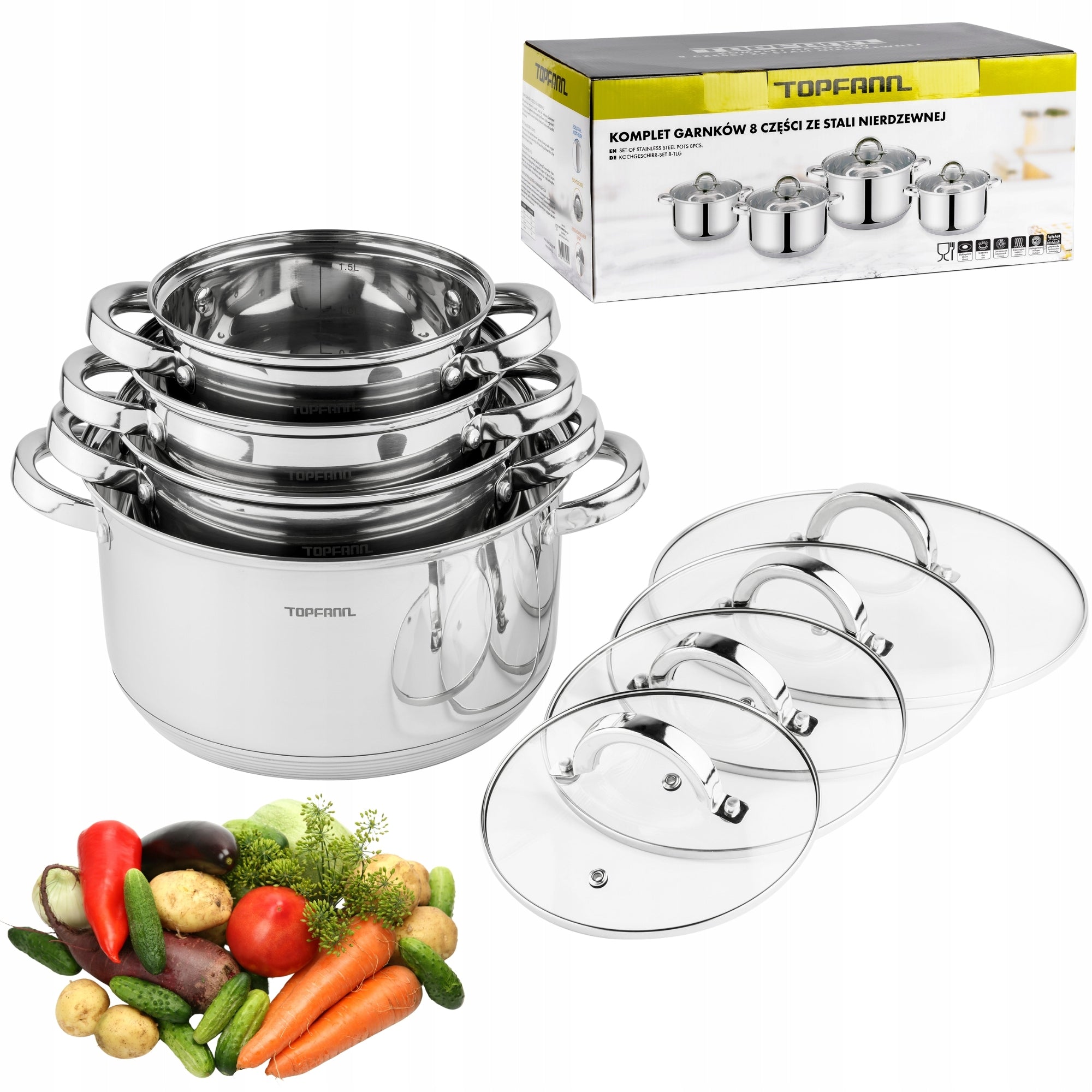 SET OF POTS INDUCTION 8 EL SET FOR GAS POTS LARGE STEEL TOPFANN Packaging status original
