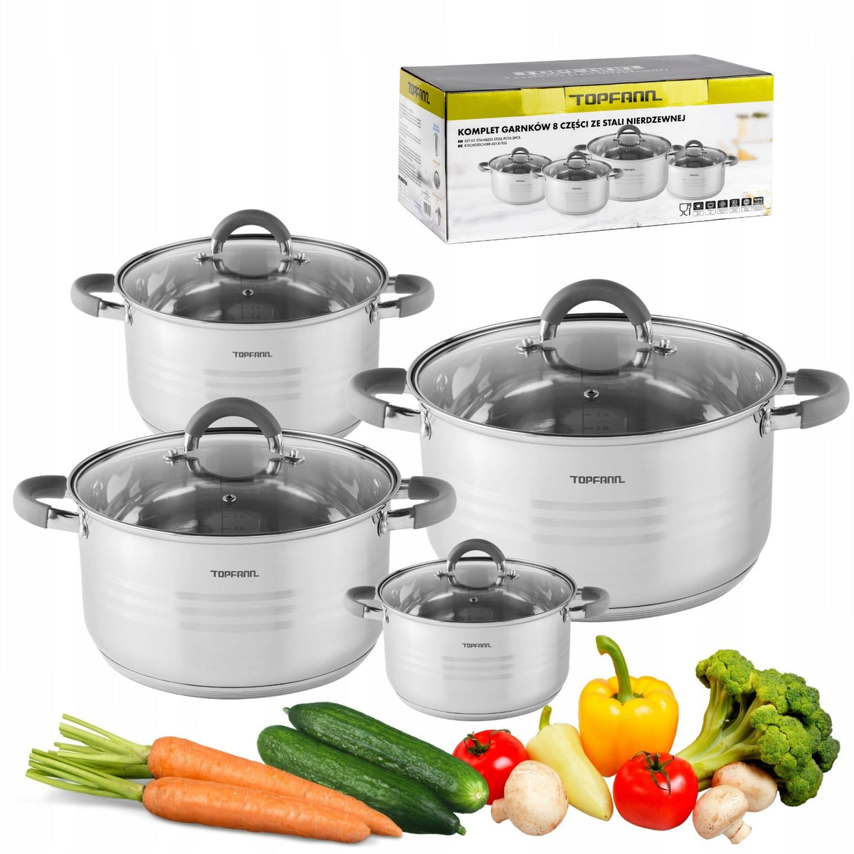 SET OF POTS INDUCTION 8 EL SET FOR GAS STEEL POTS LARGE TOPFANN