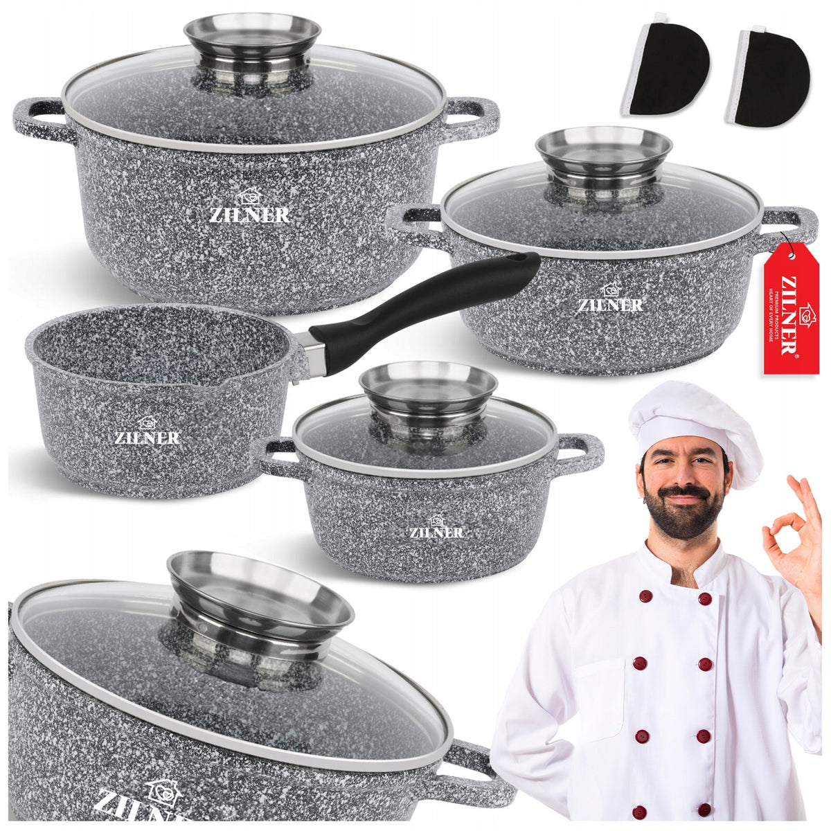 SET OF POTS INDUCTION GAS MARBLE SET OF POTS SAUCEPAN 9 EL LIDS