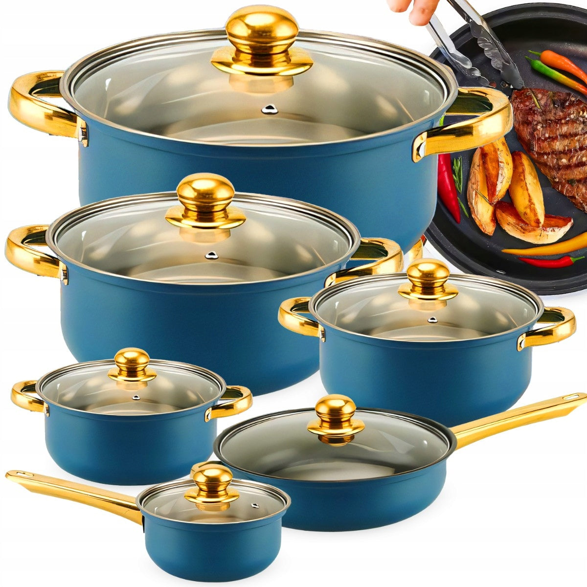 SET OF POTS INDUCTION GAS SET OF 12 ELEMENTS STAINLESS STEEL ACCESSORIES