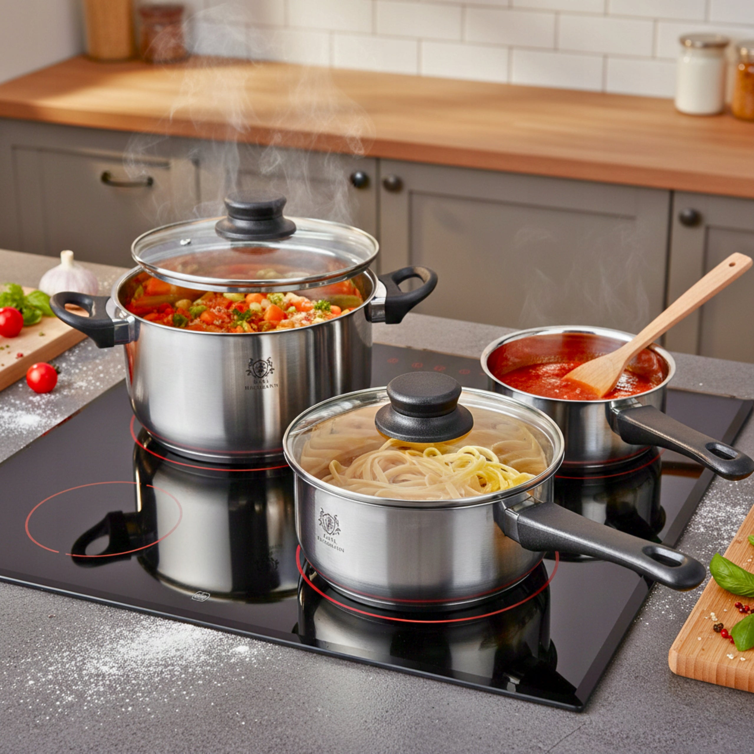 SET OF POTS INDUCTION GAS SET OF POTS SAUCEPAN 6EL. STAINLESS STEEL 18/0 Packaging status original
