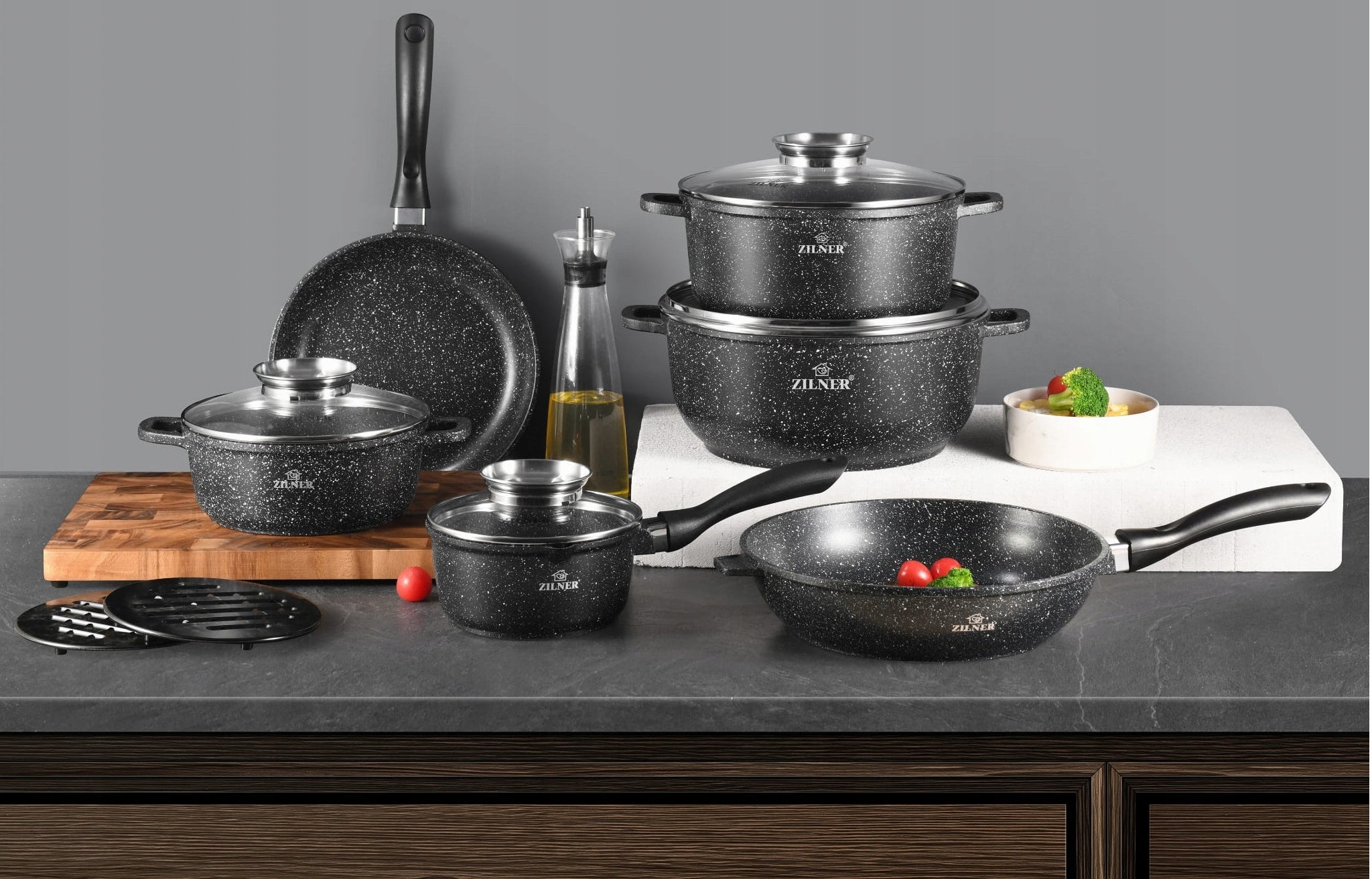 SET OF POTS INDUCTION SET OF POTS GAS PAN MARBLE LIDS 12EL Brand no brand