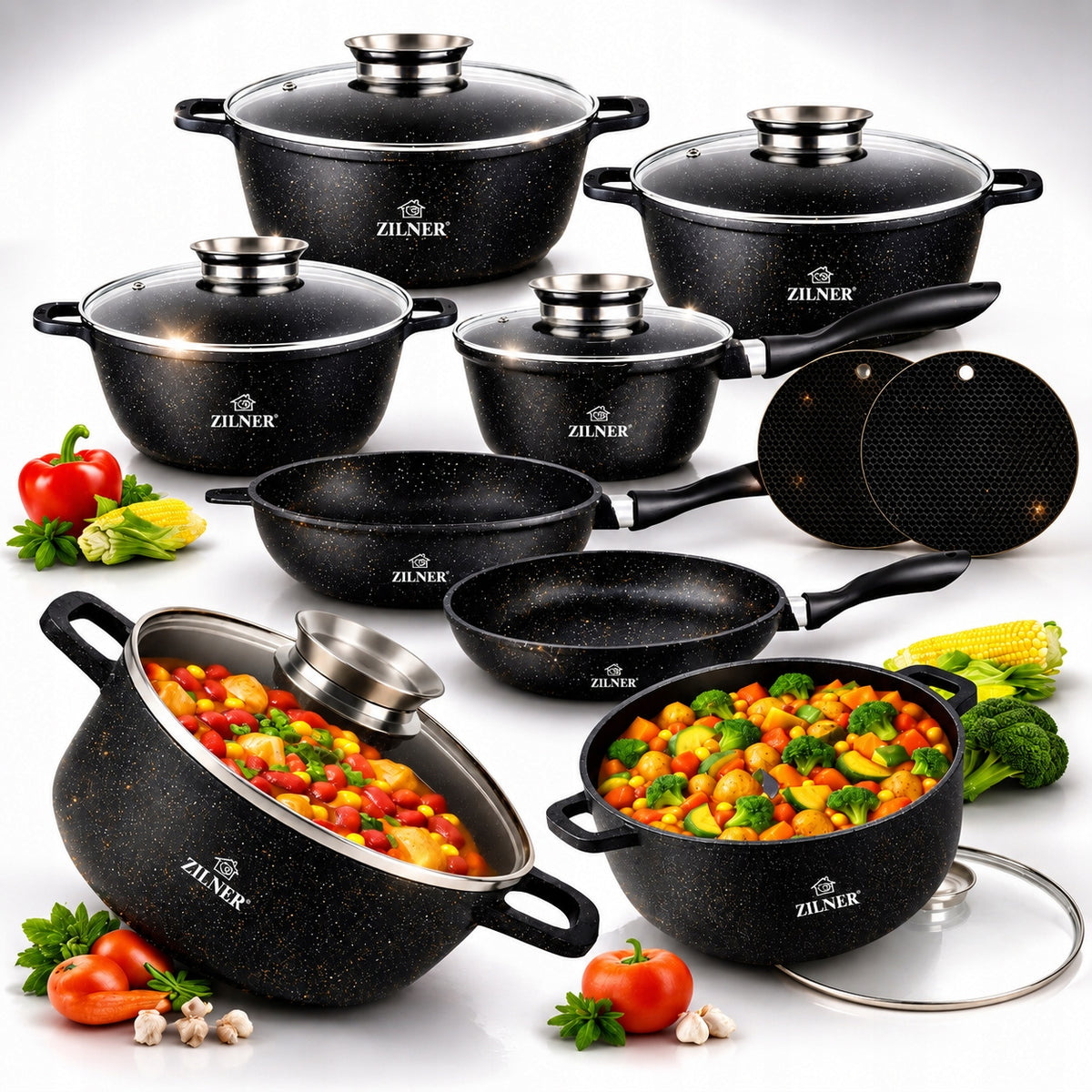 SET OF POTS INDUCTION SET OF POTS GAS PAN MARBLE LIDS 12EL