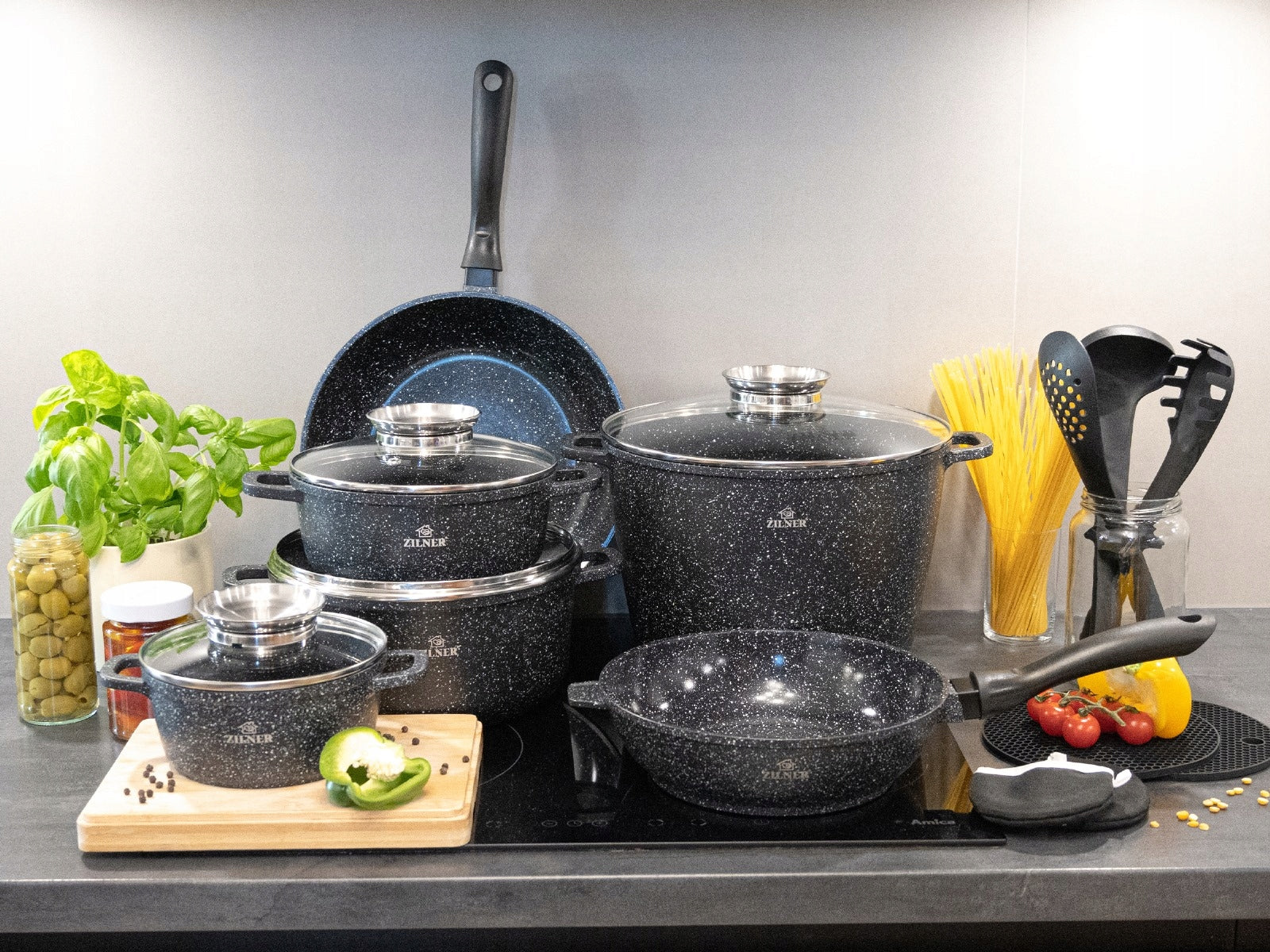 SET OF POTS INDUCTION SET OF POTS GAS PAN MARBLE LIDS 17EL Brand no brand