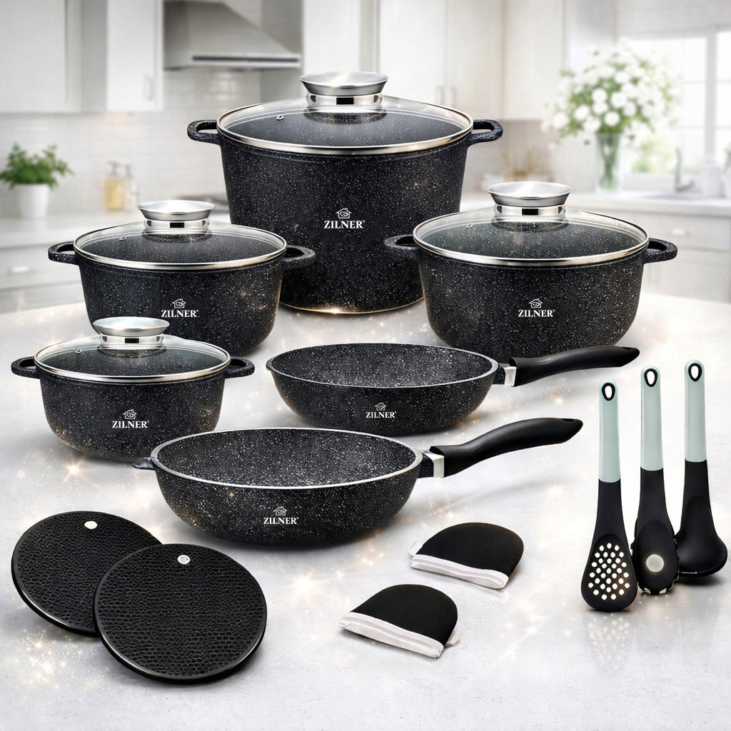 SET OF POTS INDUCTION SET OF POTS GAS PAN MARBLE LIDS 17EL Packaging status original