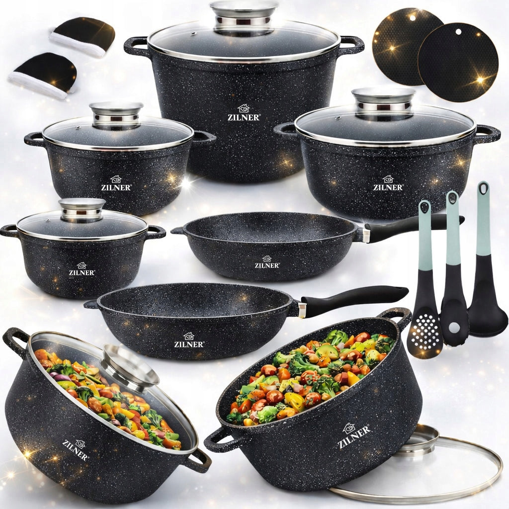 SET OF POTS INDUCTION SET OF POTS GAS PAN MARBLE LIDS 17EL