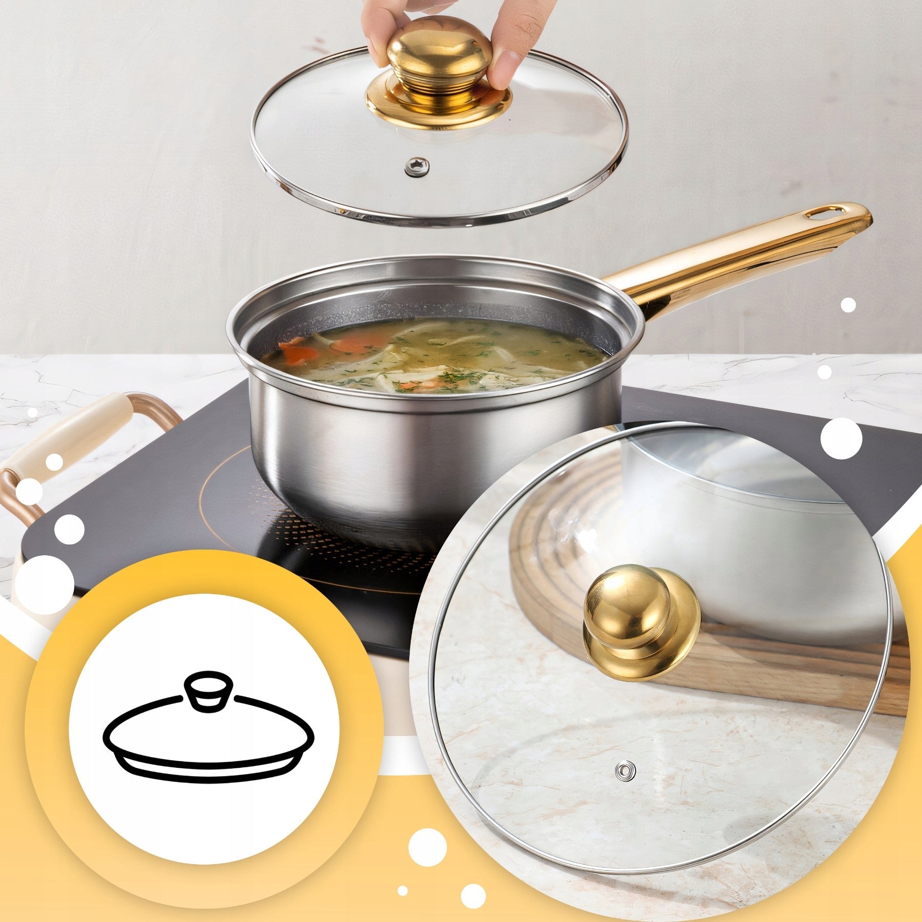 SET OF POTS KETTLE + FRYING PAN + LIDS 11 EL. KITCHEN GAS INDUCTION Additional color silver