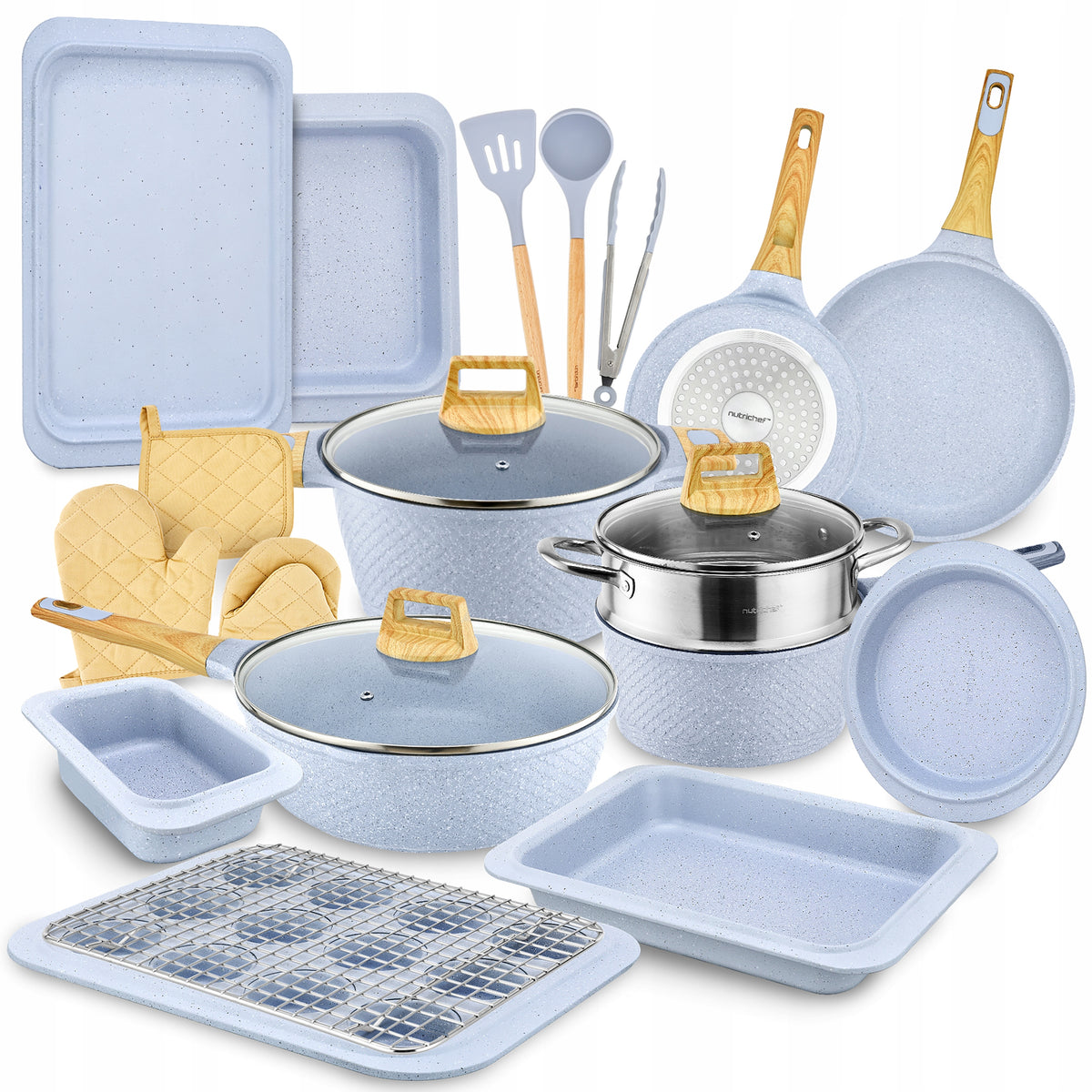SET OF POTS KITCHEN UTENSILS 22 ELEMENTS PANS PACKS WITHOUT PTFE PFAS