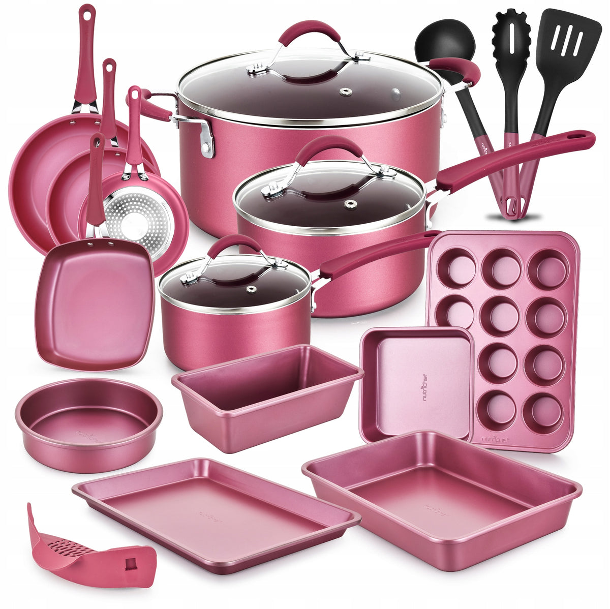 SET OF POTS PANS KITCHEN UTENSILS POTS INDUCTION GAS 20 EL PINK