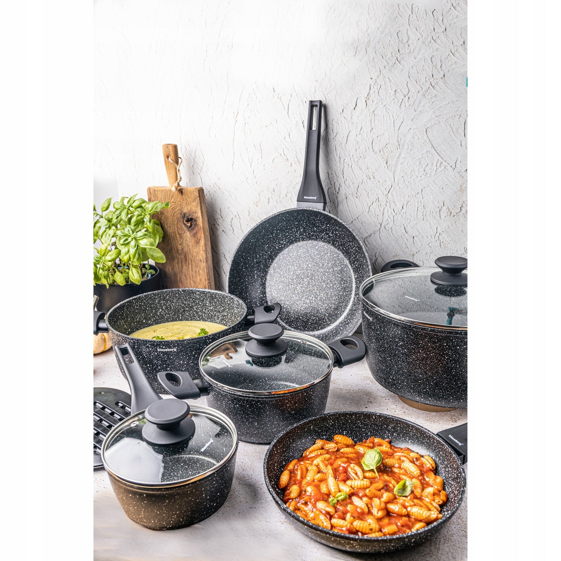 SET OF POTS with MARBLE COATING Pots Pan Rondel INDUCTION GAS Color black