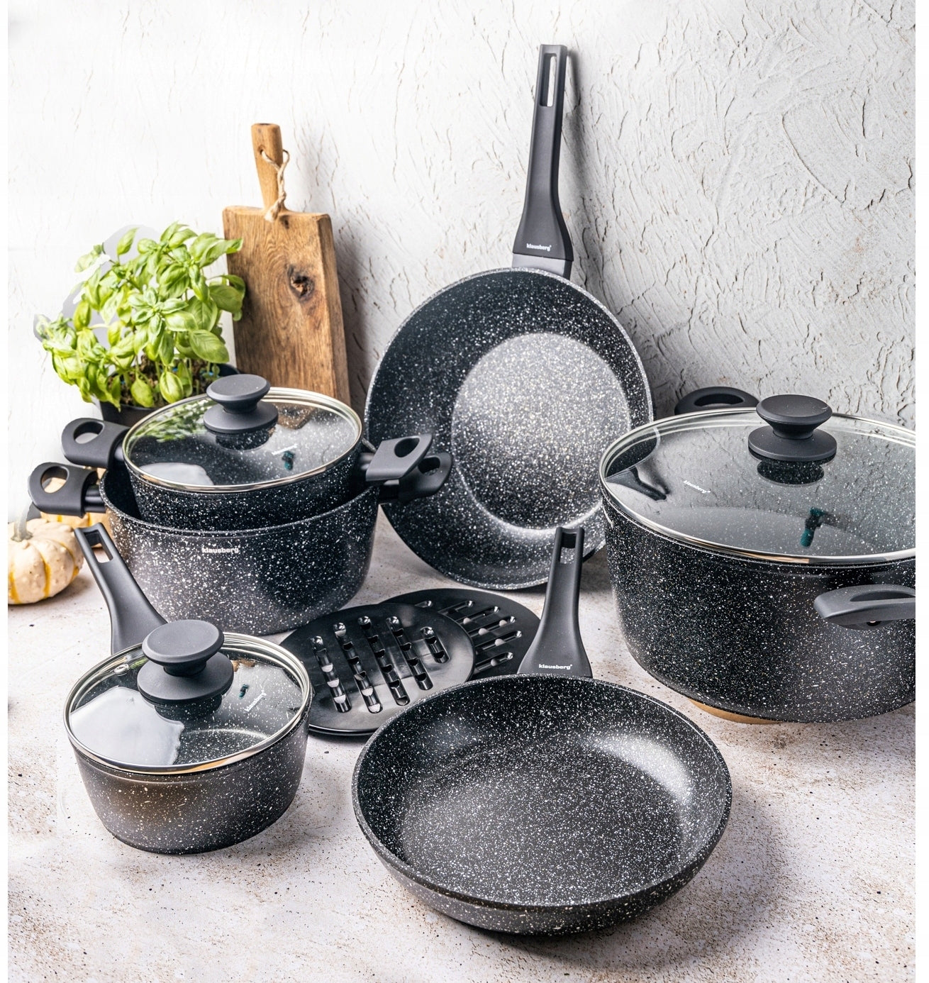 SET OF POTS with MARBLE COATING Pots Pan Rondel INDUCTION GAS Manufacturer code KB-7659