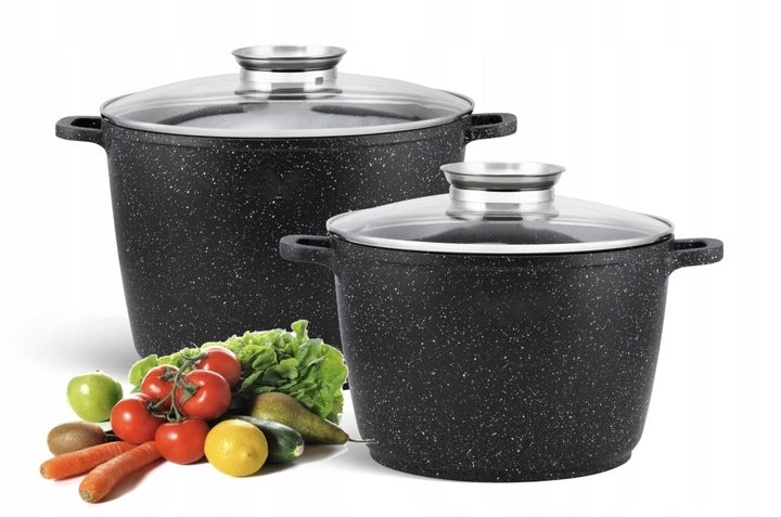 SET OF POTS with lid MARBLE GAS INDUCTION 6L / 10L BLACK Color black