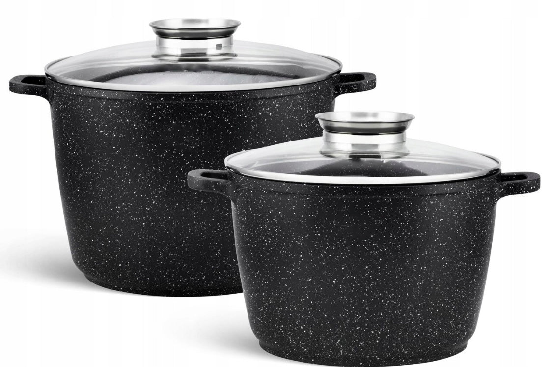 SET OF POTS with lid MARBLE GAS INDUCTION 6L / 10L BLACK