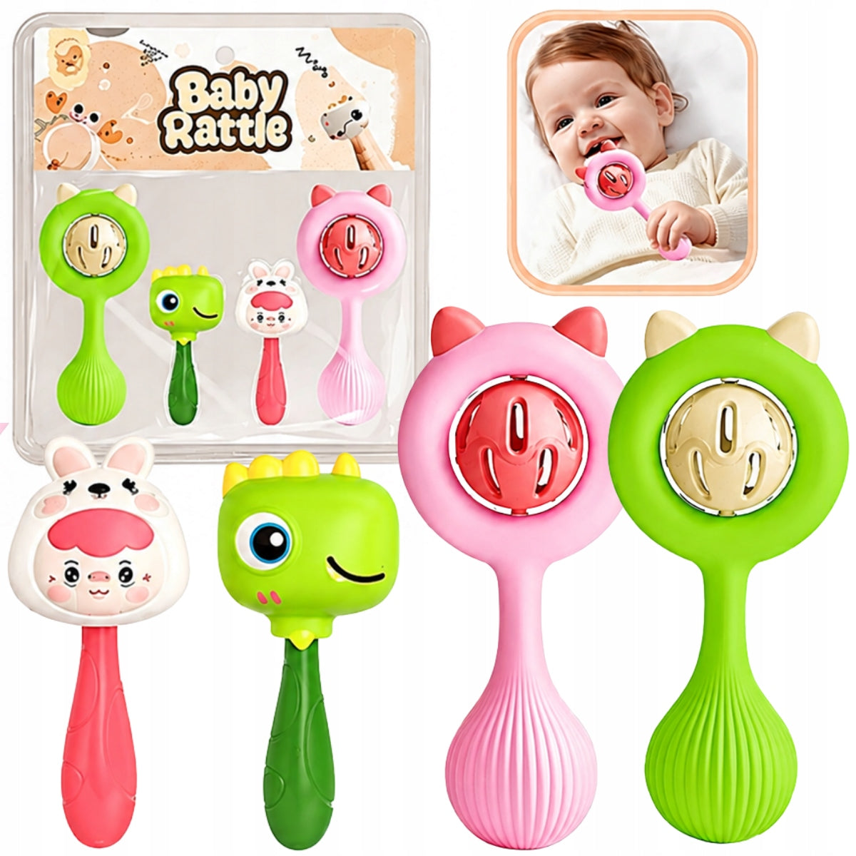 SET OF RATTLES COLORFUL RATTLES ANIMALS 4PCS
