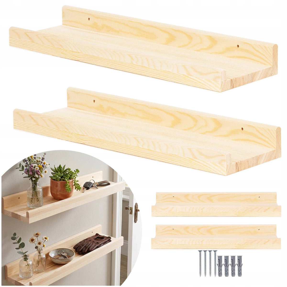 SET OF SHELVES 2 pcs SHELF 50cm HANGING WOOD FOR LIVING ROOM KITCHEN FOR BOOKS x2