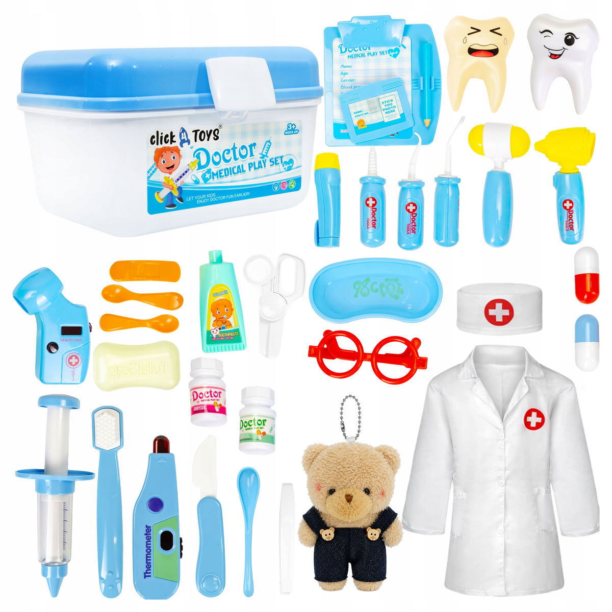 SET OF SMALL DENTIST FOR CHILDREN STETHOSCOPE APRON BEAR + CHEST