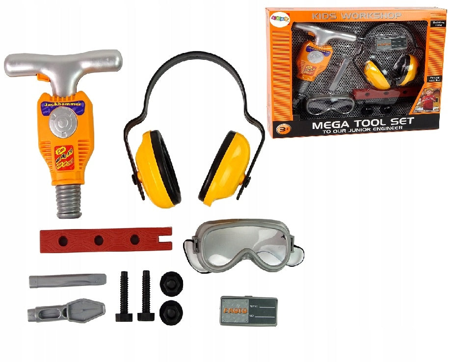 SET OF SMALL DIY TOOL HAMMER PNEUMATIC GLASSES HEADPHONES