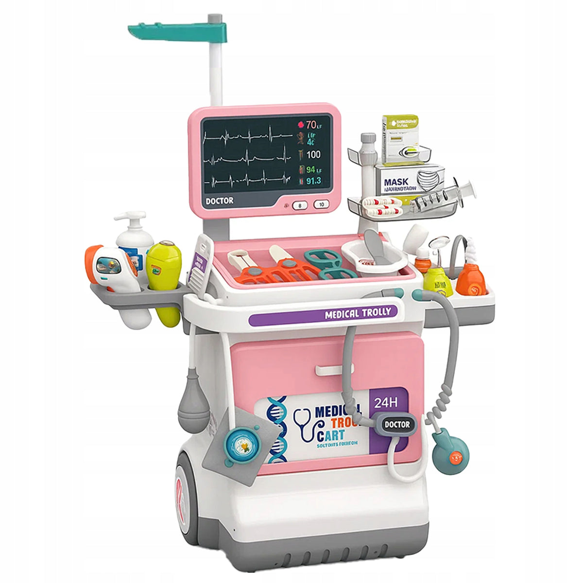 SET OF SMALL DOCTOR MEDICAL TROLLEY RTG EKG STETHOSCOPE SOUNDS Packaging status original