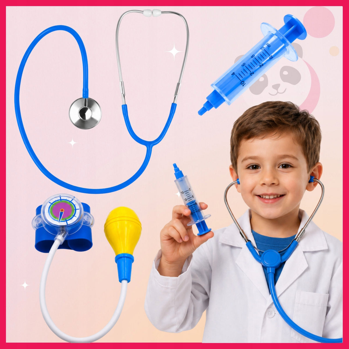 SET OF SMALL DOCTOR STETHOSCOPE SYRINGE BLOOD PRESSURE MONITOR ACCESSORIES Kid's age 3+ years