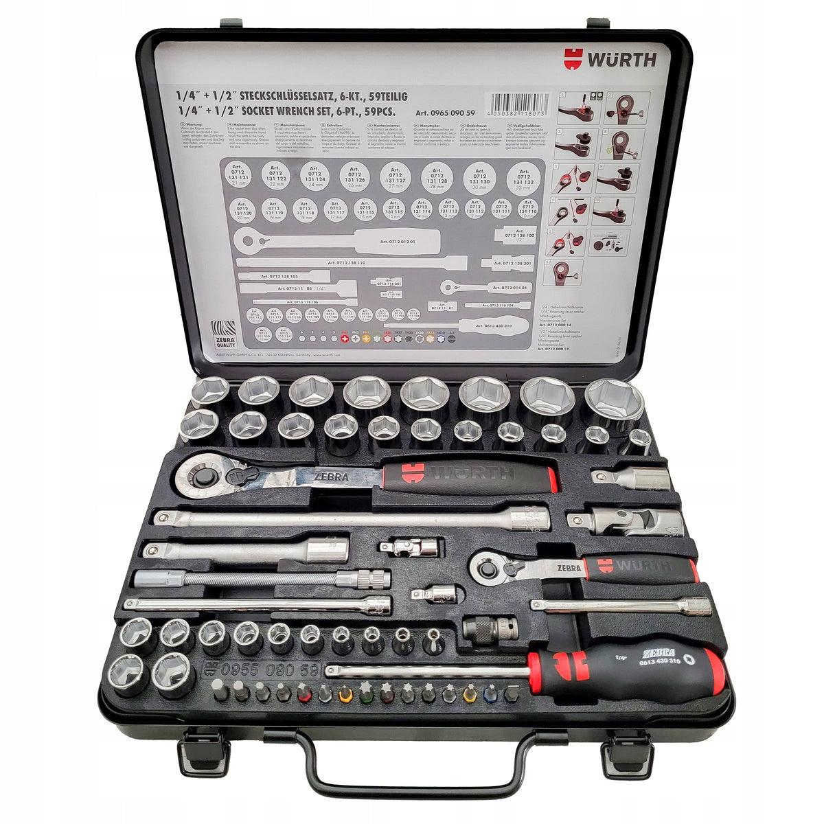 SET OF SOCKET WRENCHES 1/4 AND 1/2 INCH 59 ELEMENTS WURTH